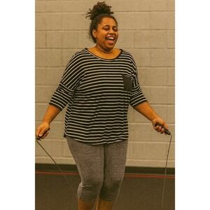 Calvin Klein Performance Women Large Stripe‎ Stretch Black White Pocket Tee Top